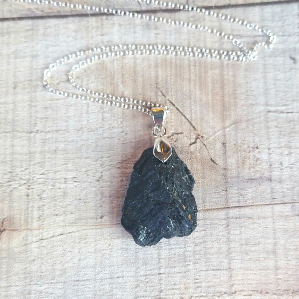 Black Tourmaline Necklace Natural Stone Pendant